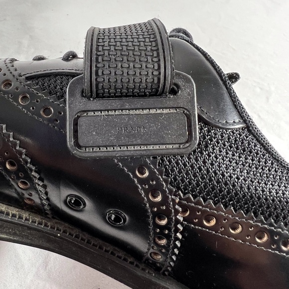 PRADA Black Leather Hook & Loop Men's Wingtin Brogues Oxfords Italy 7UK 8US - Picture 8 of 17